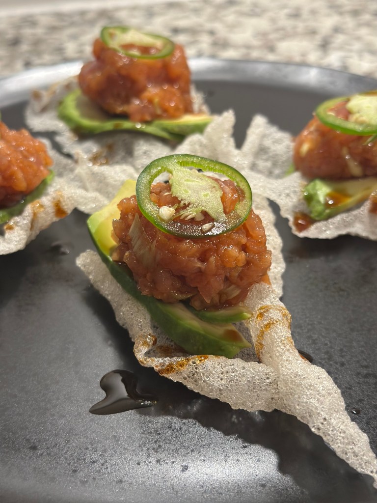 spicy blackfin tuna rice crips